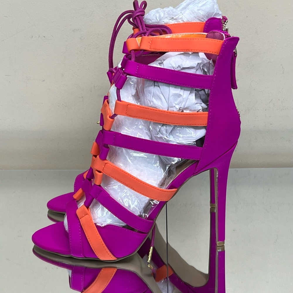 Sadie Magenta Orange Caged Stiletto Heel - Picture 7 of 8